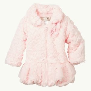 Widgeon Pink Faux Fur Coat with Tulle and Flower